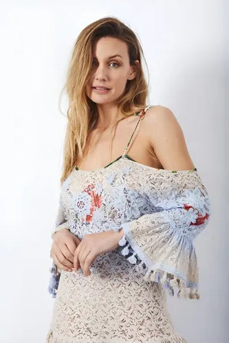 Vestido Importado India Tipo Rapsodia Vars Envio Gratis Celeste Con Beige Liso L