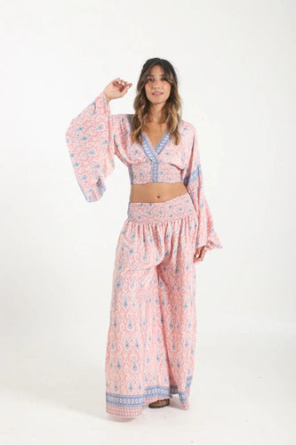 Blusa Top De Seda Hindú Rosa Estampado Único
