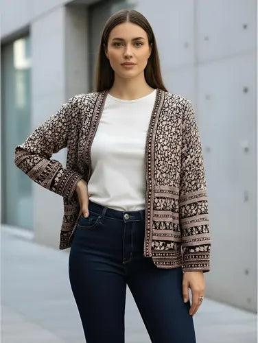 Saco Chaqueta Capa Importada Bordada Fiesta Tipo Vars  Negro Con Flores M Estampado