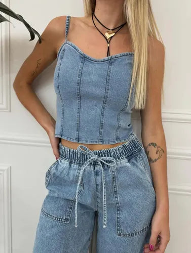 Top De Jean Elastizado Celeste L