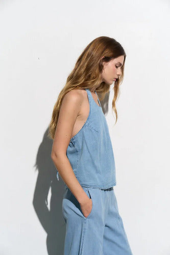 Top De Jean Denim Nuevo 2da Selección Celeste Liso L