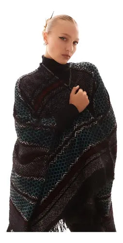 Poncho Saco Ruana Amplio Tejido Xxxl Pelo De Mono