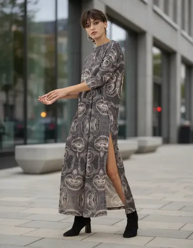 Vestido Largo Tipo Túnica De Diseño Gris S (amplio)