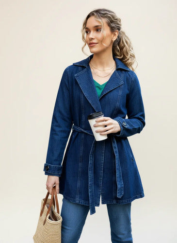 Trench Jean Tapado Denim Sobretodo Amplio Azul M Lisa