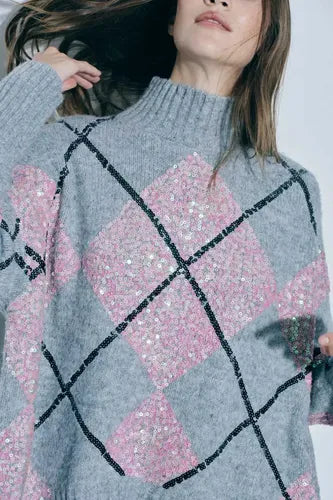 Sweater Tejido Con Lentejuelas  Modelo Grande (084) Xxl
