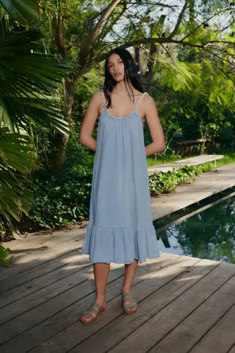 Vestido  Solero De Jean  Camisero  Denim Celeste L