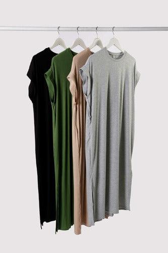 Vestido Morley Largo Con Bolsillos  Amplio Verde Liso Único