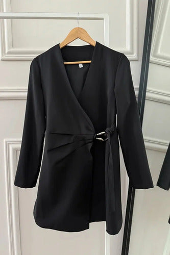 Vestido Cruzado Sastrero Negro Liso 40