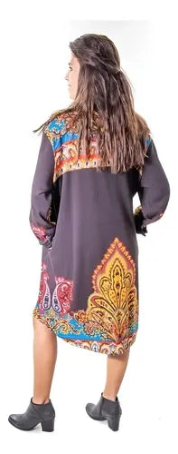 Camisa Vestido Largo Lanilla Importado Mandalas Estilo Boho