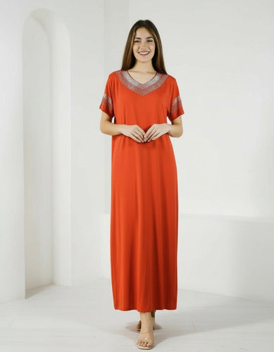 Vestido Modal Con Strass Importado Largo
