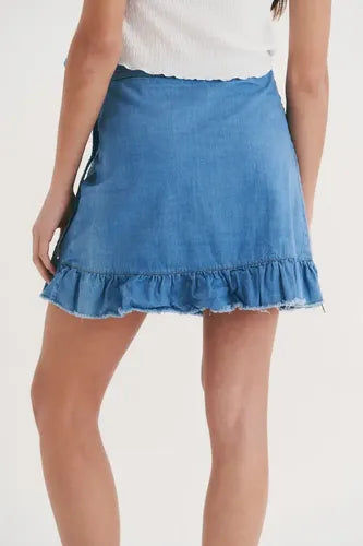 Falda Mini Pollera Portafolio Denim Jean Celeste Liso M