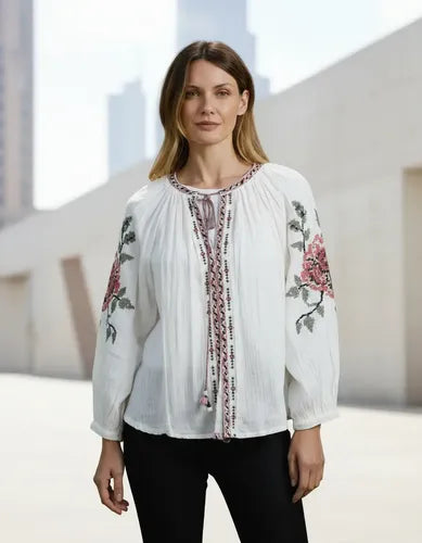 Saco Chaqueta Boho Importada Bordada Crudo Bordado Xl