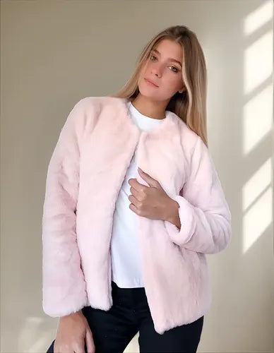 Saco Chaqueta  De Piel Sintética Extra Suave Blanco M Pelo Corto