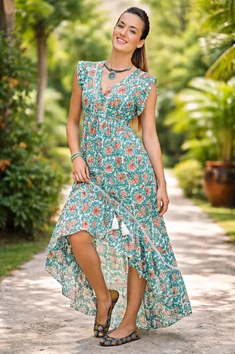 Vestido  Largo Irregular Importado  Boho Estampado India