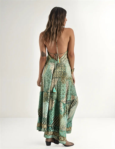 Vestido Seda Hindú  Importado Fiesta Espalda Descubierta