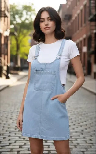 Vestido Jardinero De Jean Denim Nuevo 2da Selección