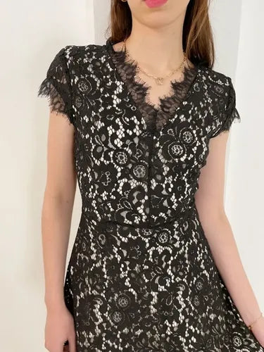 Vestido Encaje Importado Noche Fiesta Negro Liso M