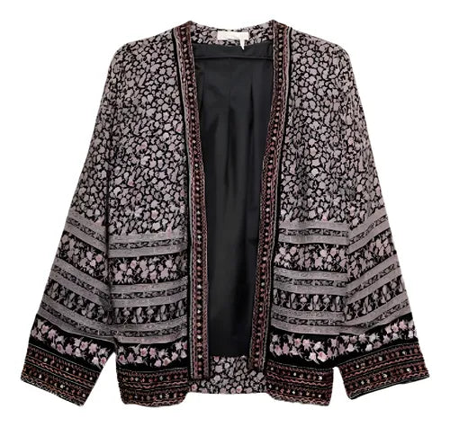 Saco Chaqueta Capa Importada Bordada Fiesta Tipo Vars  Negro Con Flores M Estampado