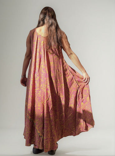 Vestido Solero Seda Hindu Importado Talle Grande Lila 2 Estampado Único