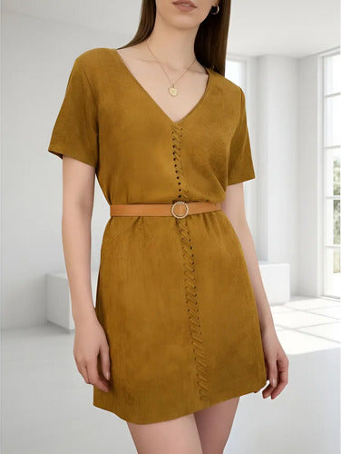 Vestido De Gamuza Importado Marrón Lisa S