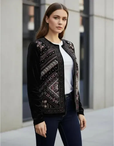 Saco Chaqueta Chifon Bordada Fiesta Importada