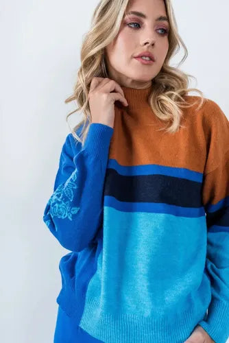 Sweater Pullover Cololes Tejido   Azul Geométrico Único