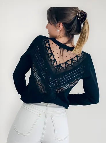Sweater Bordado Importado Lentejuelas Paillettes Cod. 519 Negro Único