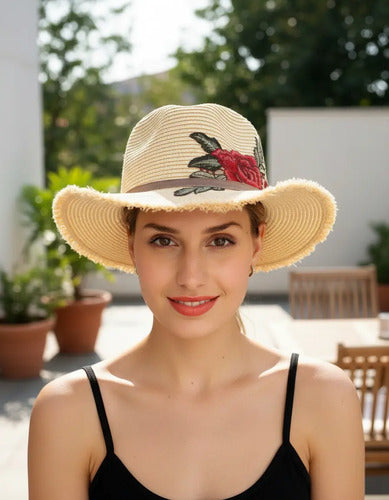 Gorro Sombrero Boho Bordado Importado  Marrón Claro U