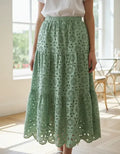 Pollera De Broderie Larga Verde Agua Liso Xl