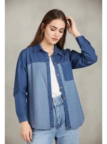 Camisa De Jean Denim Bicolor Talle Grande