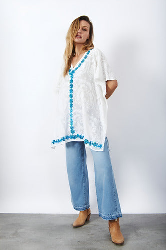 Blusa Remera Poncho Importada Talle Grande Xxl Blanco Único