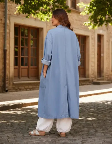 Trench Jean Tapado Denim Sobretodo Talle Grande Celeste Xxl Lisa