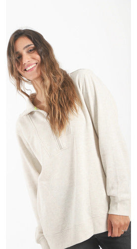 Buzo Gris Melange Con Frisa Modelo Amplio Único Gris Melange Liso