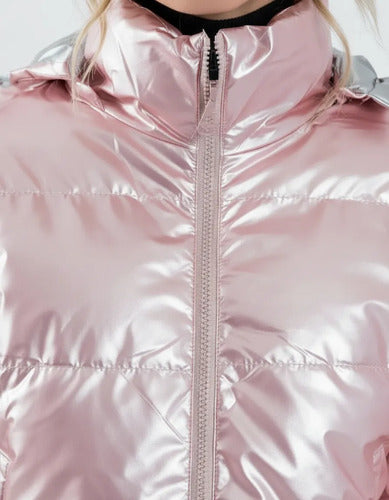 Puffer Campera  De Abrigo  Importada Corta Metalizada Rosa Claro Xl Lisa
