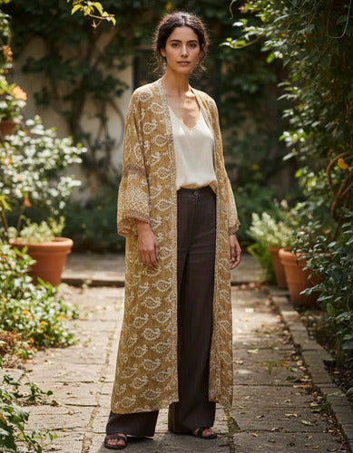 Kimono Seda Hindú  Largo Saco Importado