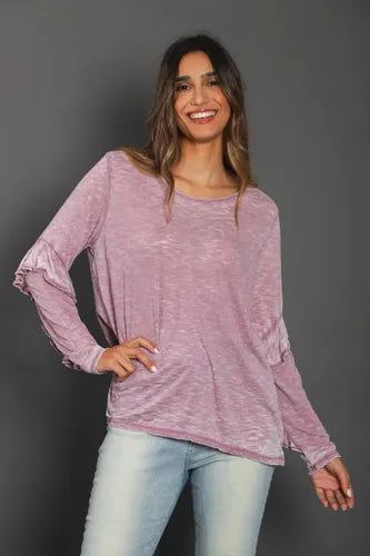 Remera Manga Larga Batik Importada Amplia Lila Liso Único Batik