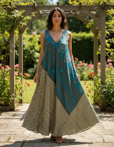 Vestido Solero Seda Hindu Talle Grande Nuevo 2da Selección Multicolor Estampado Único