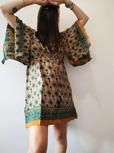 Vestido Blusa Túnica De Seda Hindú Importado Amplio Boho