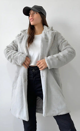 Saco Tapado  De Piel Sintética Importado Extra Suave Amplio Gris Claro S Pelo Corto