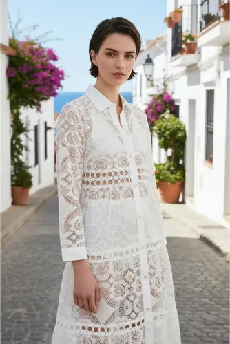 Vestido Camisero Abotonado De Encaje