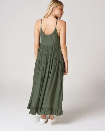 Vestido Solero Largo Simil Seda Verde Loro Lisa Único