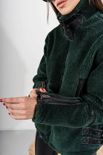 Gamulán Campera Chaqueta Importada Corderito Y Ecocuero Verde L
