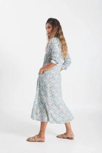 Vestido Largo Estilo Camisero Estampado Boho