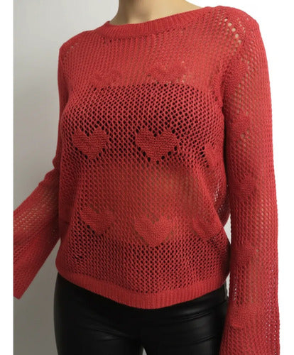 Sweater Mangas Oxford Calado Boho Corazones Importado