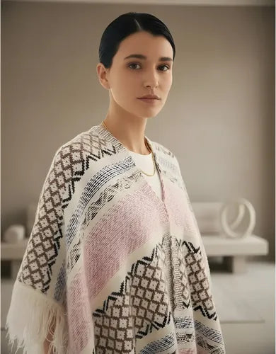 Ponchos Ruanas Sweaters Tejidos  Amplios  Rosa Tejido L