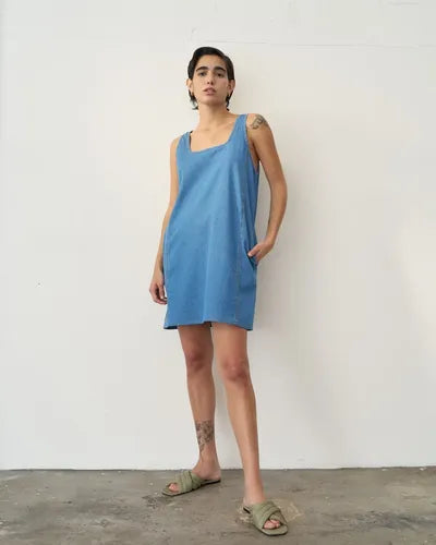 Vestido  Sin Mangas Jean Camisero Denim Nuevo 2da Selección Celeste L