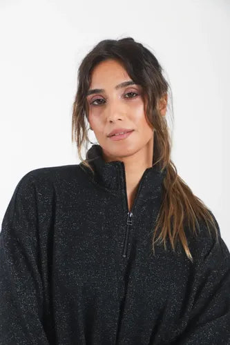 Buzo  Oversize Con Frisa Único Negro Lurex