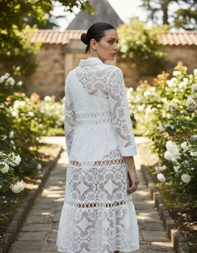 Vestido Camisero Abotonado De Encaje