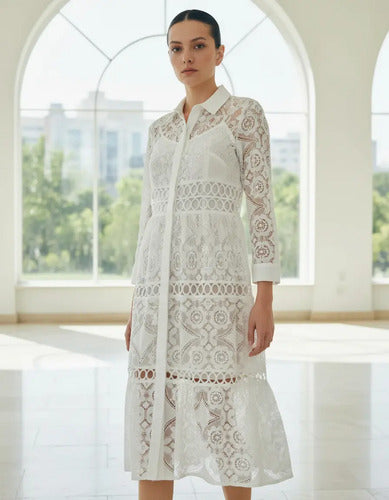 Vestido Camisero Abotonado De Encaje