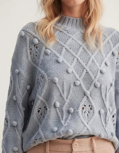 Sweater Tejido Folk Cod. 010 Modelo Amplio Gris Claro Liso Único